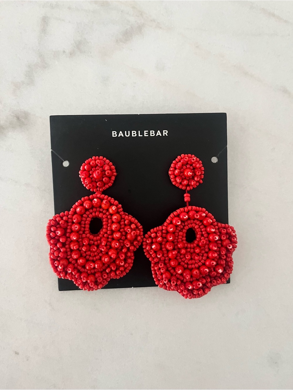 BaubleBar Bright Red Beaded Floral Drop Earrings